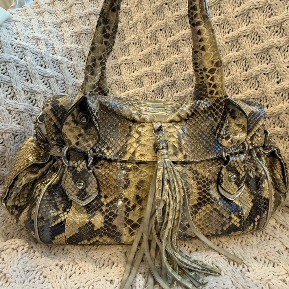 Ghibli Genuine Python Skin Handbag Italian Designer Tan - Picture 11 of 16